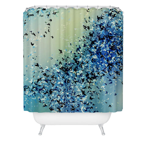 Amy Sia Birds of a Feather Stone Blue Shower Curtain