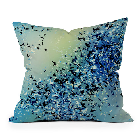 Amy Sia Birds of a Feather Stone Blue Throw Pillow