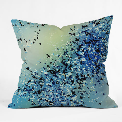 Amy Sia Birds of a Feather Stone Blue Outdoor Throw Pillow