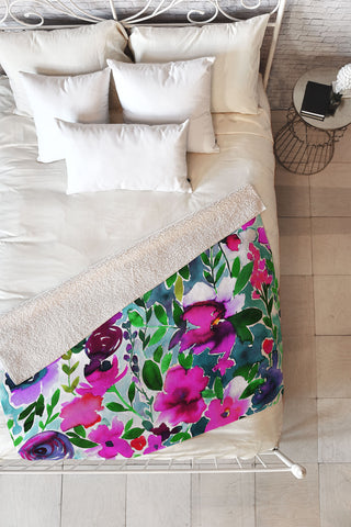 Amy Sia Evie Floral Magenta Fleece Throw Blanket