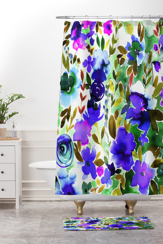 Amy Sia Evie Floral Olive Shower Curtain And Mat