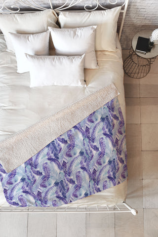 Amy Sia Fern Palm Purple Fleece Throw Blanket