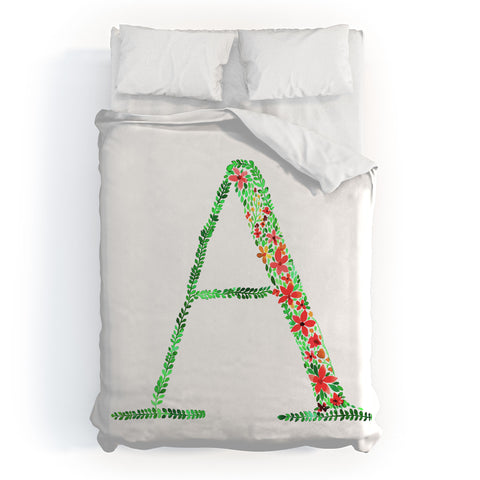 Amy Sia Floral Monogram Letter A Duvet Cover