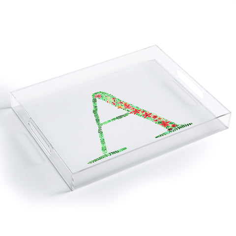 Amy Sia Floral Monogram Letter A Acrylic Tray