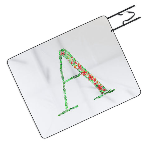 Amy Sia Floral Monogram Letter A Picnic Blanket