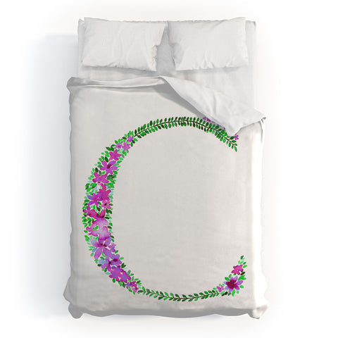 Amy Sia Floral Monogram Letter C Duvet Cover