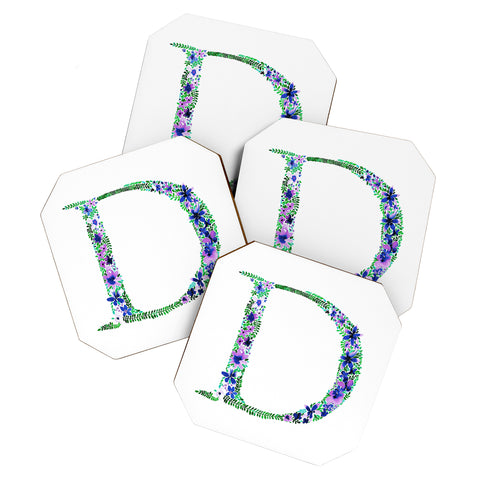 Amy Sia Floral Monogram Letter D Coaster Set