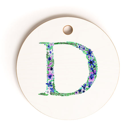 Amy Sia Floral Monogram Letter D Cutting Board Round