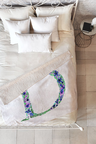 Amy Sia Floral Monogram Letter D Fleece Throw Blanket