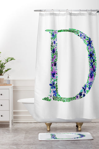 Amy Sia Floral Monogram Letter D Shower Curtain And Mat