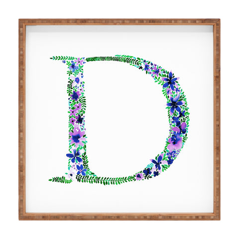 Amy Sia Floral Monogram Letter D Square Tray