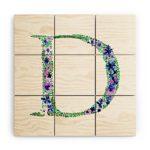 Amy Sia Floral Monogram Letter D Wood Wall Mural