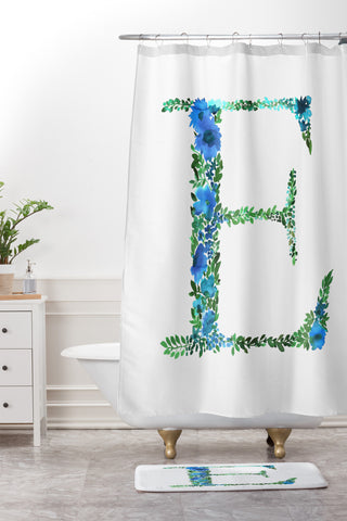 Amy Sia Floral Monogram Letter E Shower Curtain And Mat