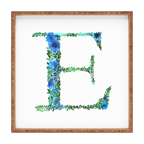 Amy Sia Floral Monogram Letter E Square Tray