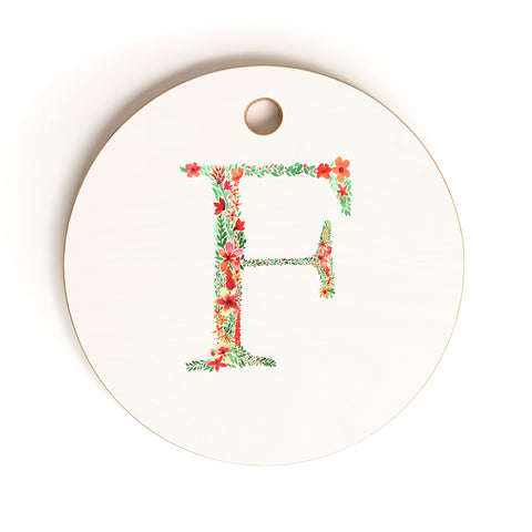 Amy Sia Floral Monogram Letter F Cutting Board Round