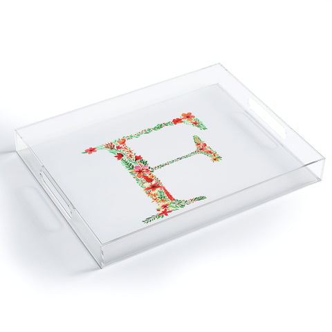 Amy Sia Floral Monogram Letter F Acrylic Tray