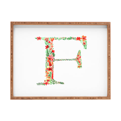 Amy Sia Floral Monogram Letter F Rectangular Tray