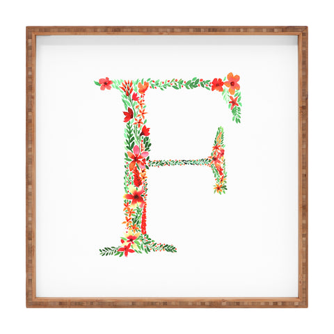Amy Sia Floral Monogram Letter F Square Tray