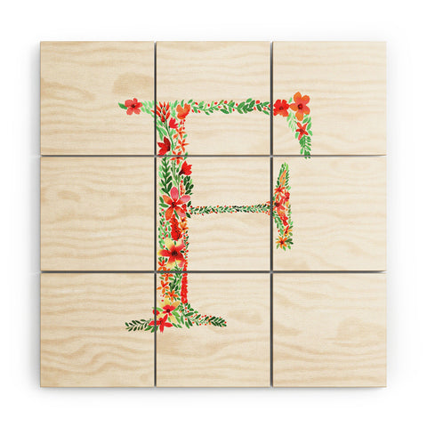 Amy Sia Floral Monogram Letter F Wood Wall Mural