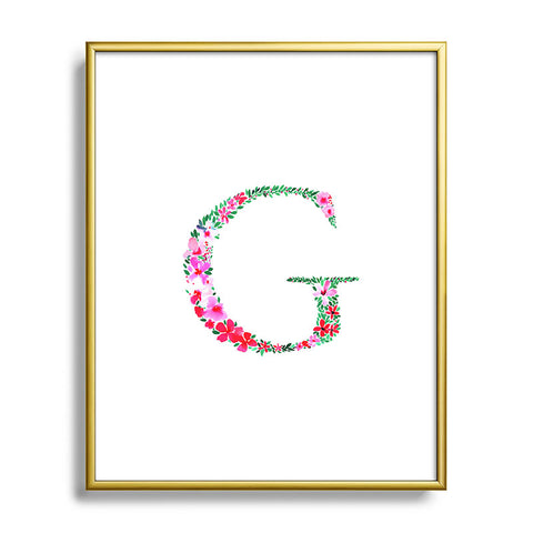 Amy Sia Floral Monogram Letter G Metal Framed Art Print