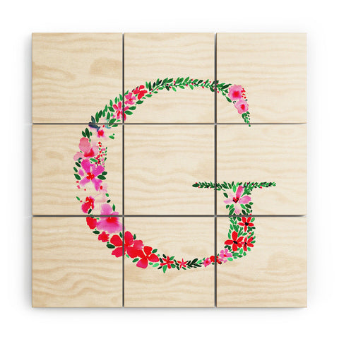 Amy Sia Floral Monogram Letter G Wood Wall Mural