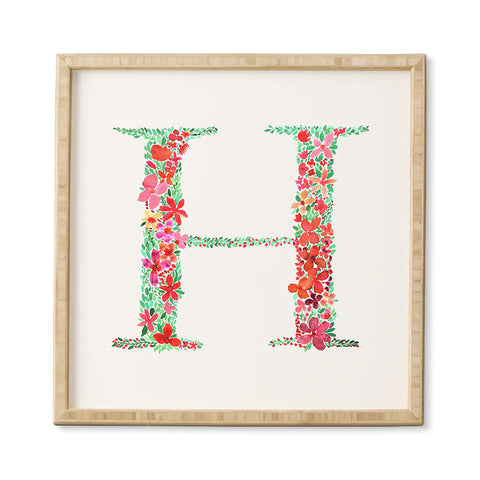 Amy Sia Floral Monogram Letter H Framed Wall Art