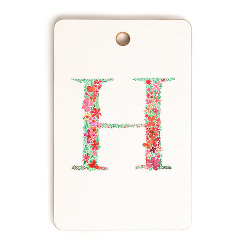 Amy Sia Floral Monogram Letter H Cutting Board Rectangle
