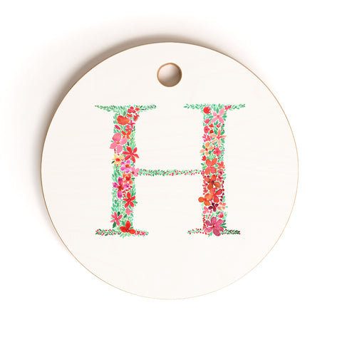 Amy Sia Floral Monogram Letter H Cutting Board Round