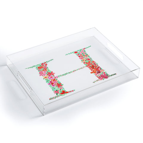 Amy Sia Floral Monogram Letter H Acrylic Tray
