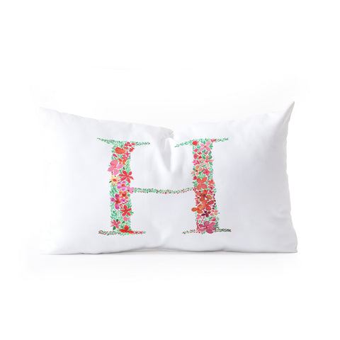 Amy Sia Floral Monogram Letter H Oblong Throw Pillow