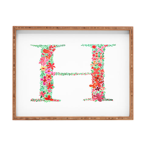 Amy Sia Floral Monogram Letter H Rectangular Tray