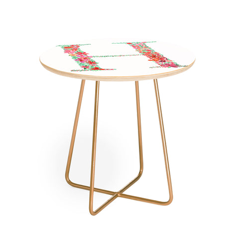 Amy Sia Floral Monogram Letter H Round Side Table