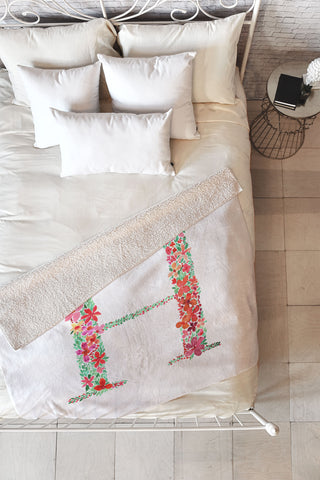 Amy Sia Floral Monogram Letter H Fleece Throw Blanket