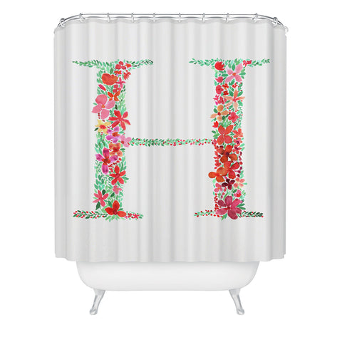 Amy Sia Floral Monogram Letter H Shower Curtain