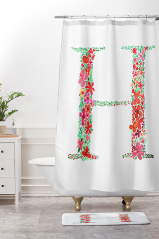 Amy Sia Floral Monogram Letter H Shower Curtain And Mat