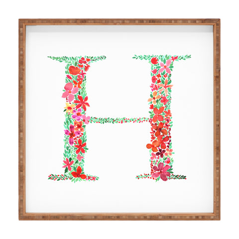 Amy Sia Floral Monogram Letter H Square Tray