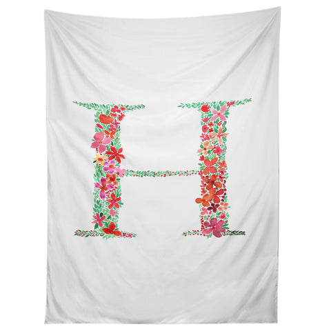 Amy Sia Floral Monogram Letter H Tapestry