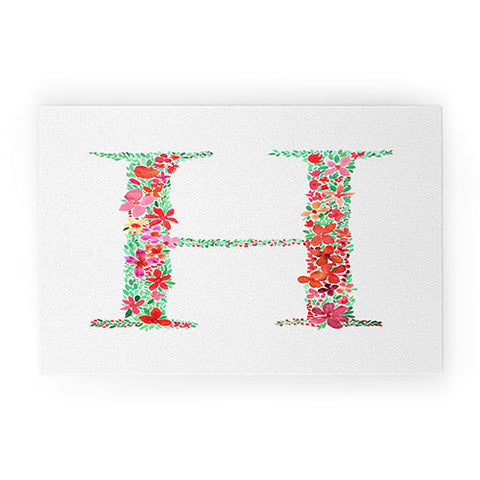 Amy Sia Floral Monogram Letter H Welcome Mat