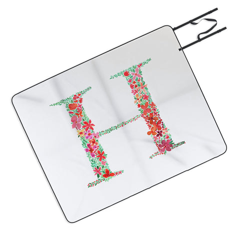 Amy Sia Floral Monogram Letter H Picnic Blanket
