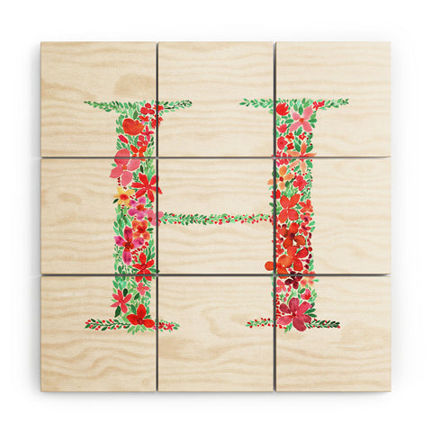 Amy Sia Floral Monogram Letter H Wood Wall Mural