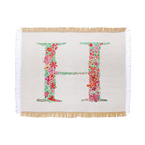 Amy Sia Floral Monogram Letter H Throw Blanket