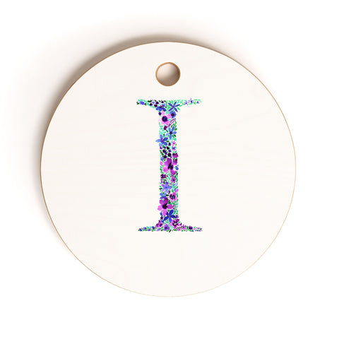 Amy Sia Floral Monogram Letter I Cutting Board Round