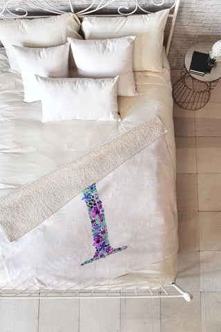 Amy Sia Floral Monogram Letter I Fleece Throw Blanket