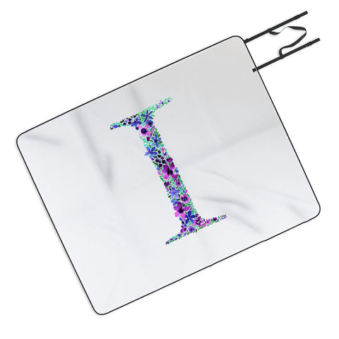 Amy Sia Floral Monogram Letter I Picnic Blanket