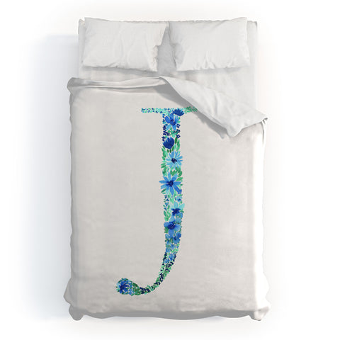 Amy Sia Floral Monogram Letter J Duvet Cover