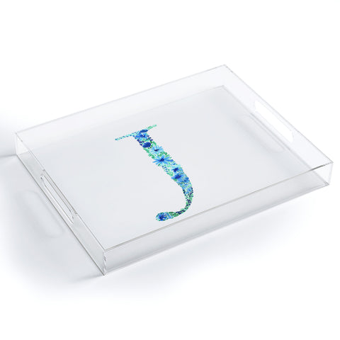 Amy Sia Floral Monogram Letter J Acrylic Tray