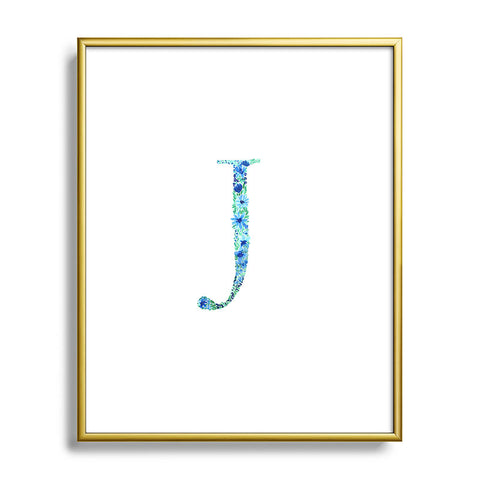 Amy Sia Floral Monogram Letter J Metal Framed Art Print