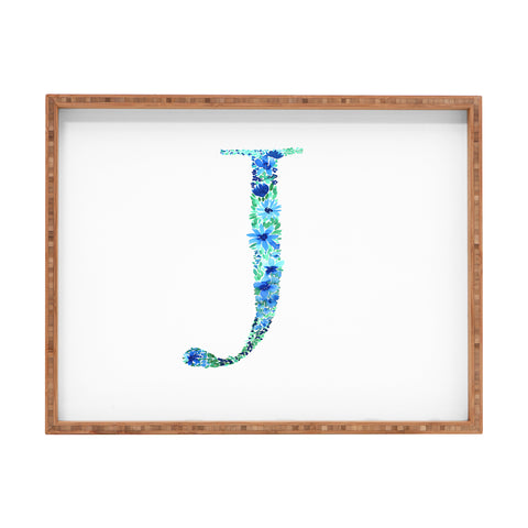 Amy Sia Floral Monogram Letter J Rectangular Tray