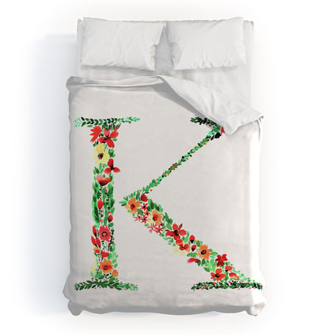 Amy Sia Floral Monogram Letter K Duvet Cover