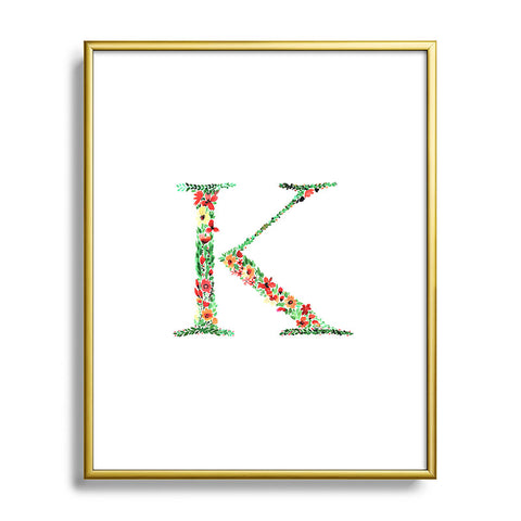 Amy Sia Floral Monogram Letter K Metal Framed Art Print